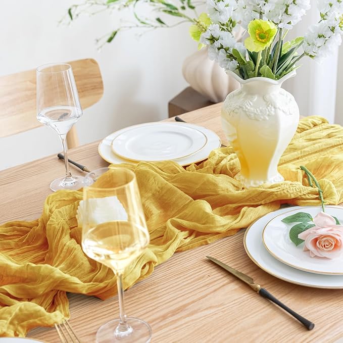 Asee'm 3pcs Cheesecloth Table Runner 120 Inches Long Gold Boho Gauze Cheese - Image 5