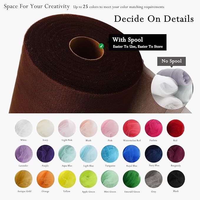 Brown Tulle Fabric Rolls 54 Inch by 40 Yards Tulle Bolt Spool - Image 3
