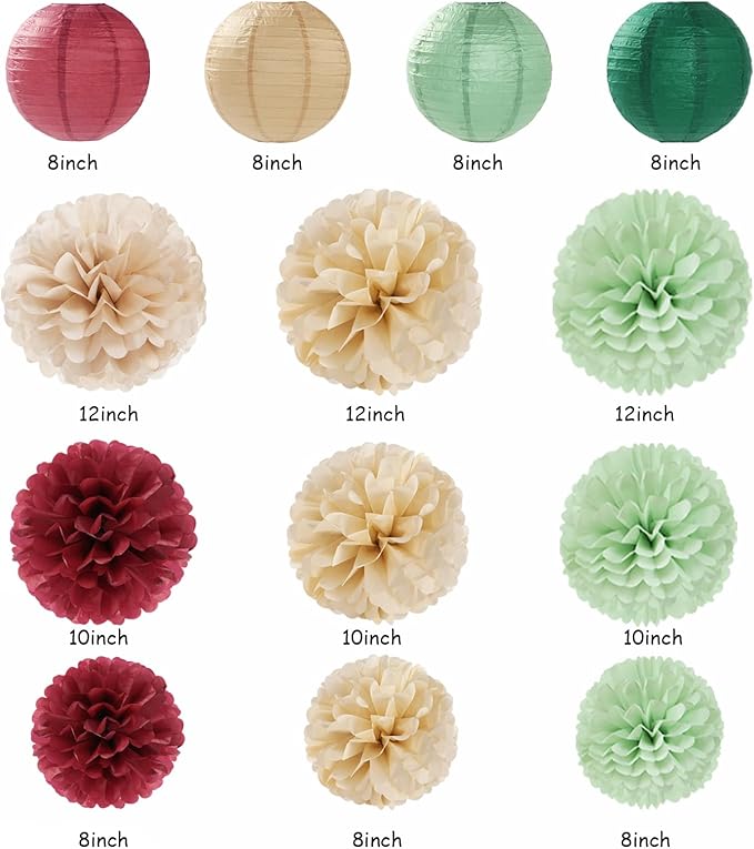 Sage-Olive Green Burgundy-Champagne Boho Party-Decorations - Image 2