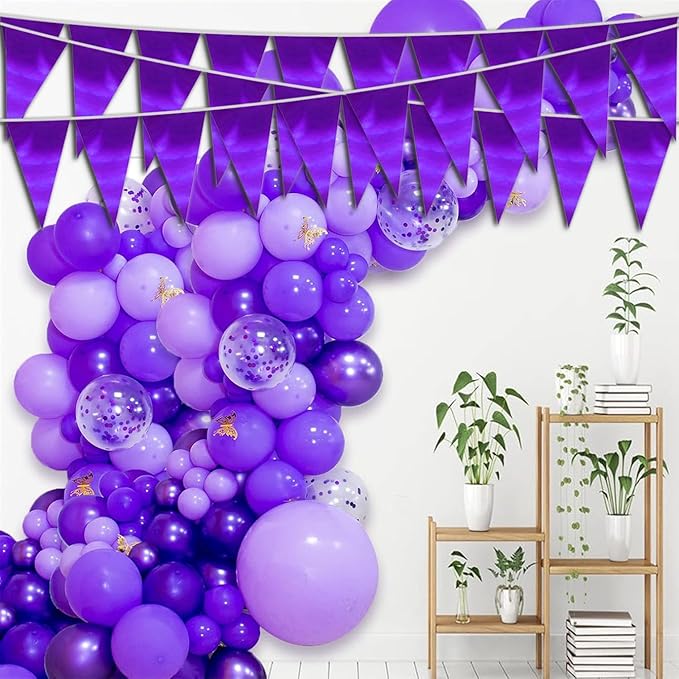 20M/65FT Purple Triangle Pennant Banner Flag Metallic Fabric Bunting Garland - Image 3