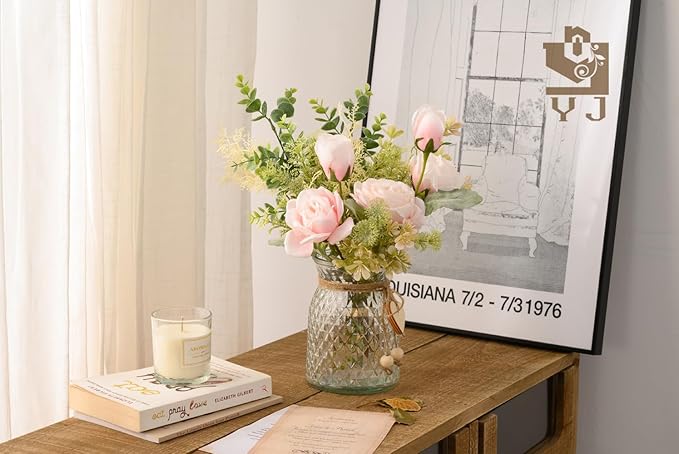 YJ Fake Flowers with Vase, Artificial Flowers Silk Roses Flower Bouquet in Vase - Image 6