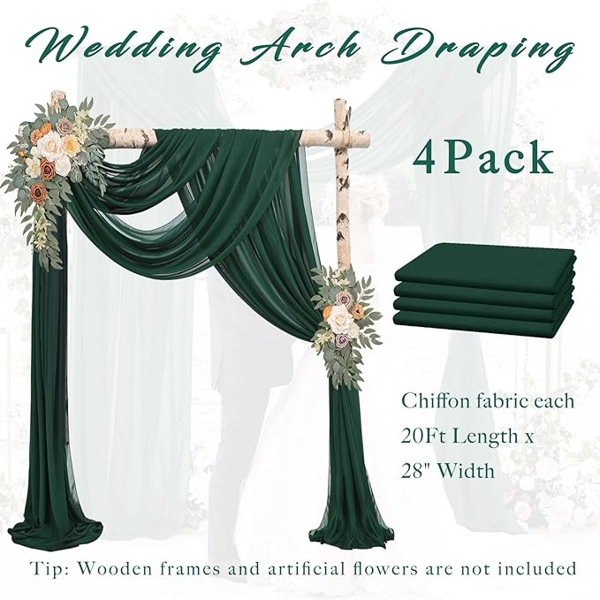 Emerald Green 4 Panels Wedding Arch Draping Fabric 20Ft Length x 28" Width Arch - Image 6