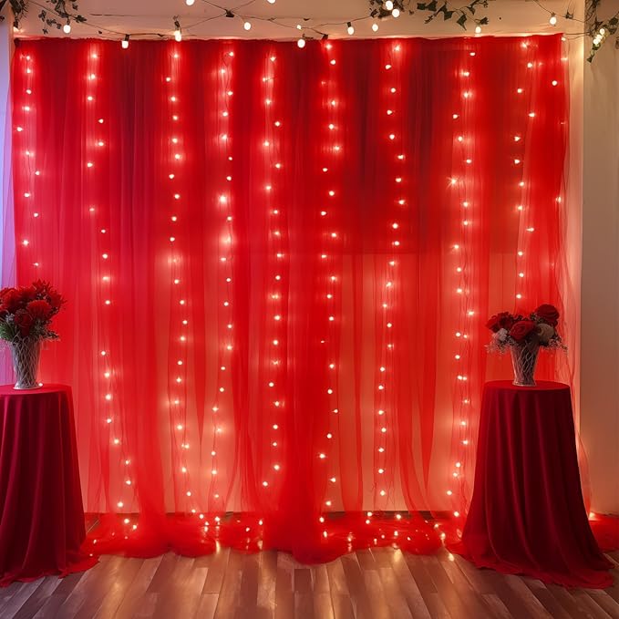 20x10 Red Tulle Backdrop Curtains - Image 4