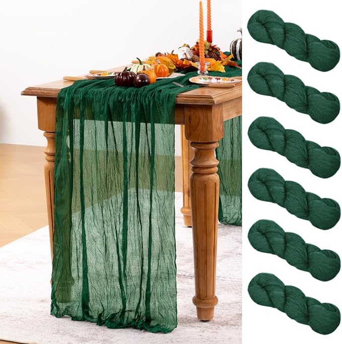 Emerald Green Cheesecloth Table Runner 6 Pack Fall Table Runners Boho Gauze 120 by DeZerlor