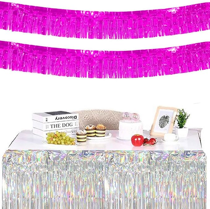 We Moment 6 Pack 10 Feet Hot Pink Foil Fringe Garland Streamers Metallic Tinsel - Image 3