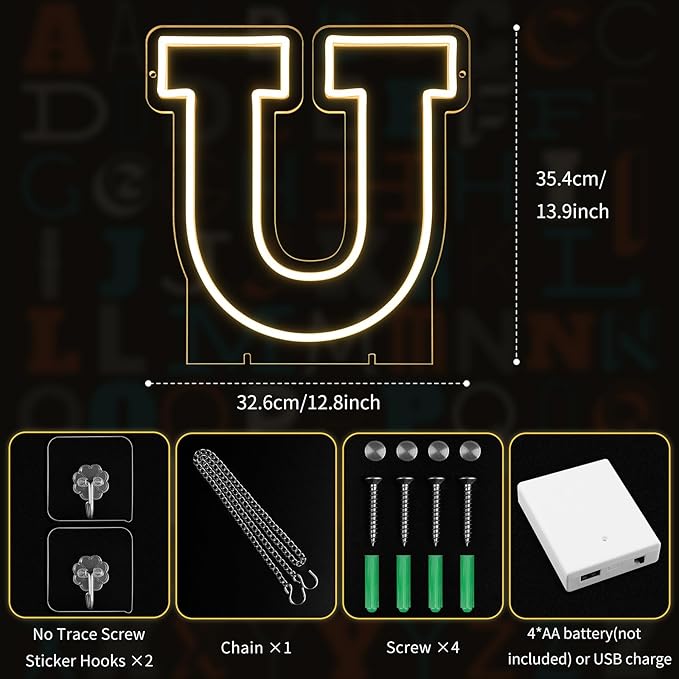 Light Up Letters U, Led Marquee Letter Lights Neon Sign, 13.9" Height - Image 2