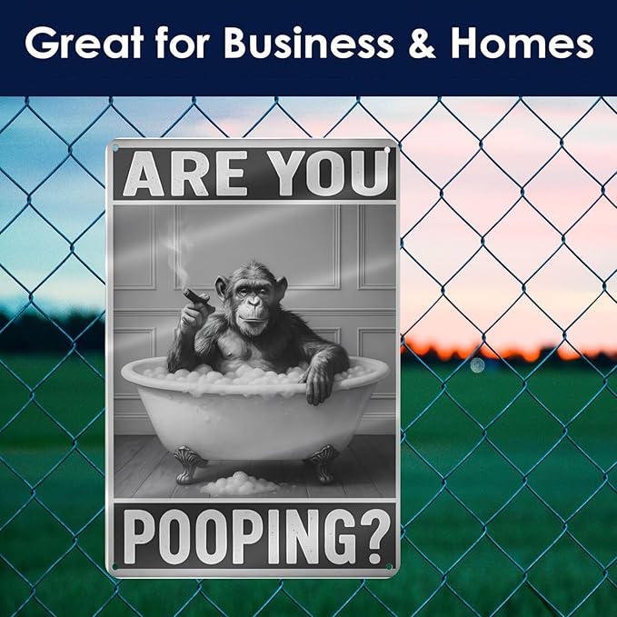 Bathroom Decor Wall Art – Funny Chimpanzee in Bathtub Tin Sign, 8x12 Inch Black - Image 5