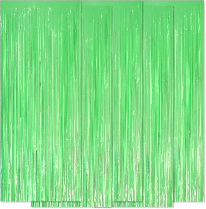 5 Pack Green Foil Curtain Backdrop 3.2ft x 8.2ft Tinsel Foil Fringe Curtains by Ohiyoo