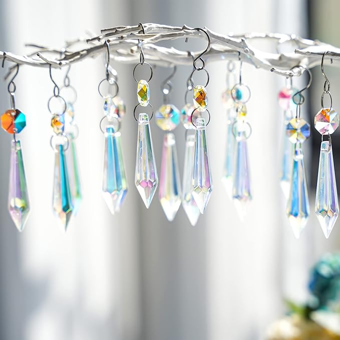 20PCS Chandelier Icicle Crystal Prisms Suncatcher, 55mm Chandelier Crystals by HDHYALINEDORA