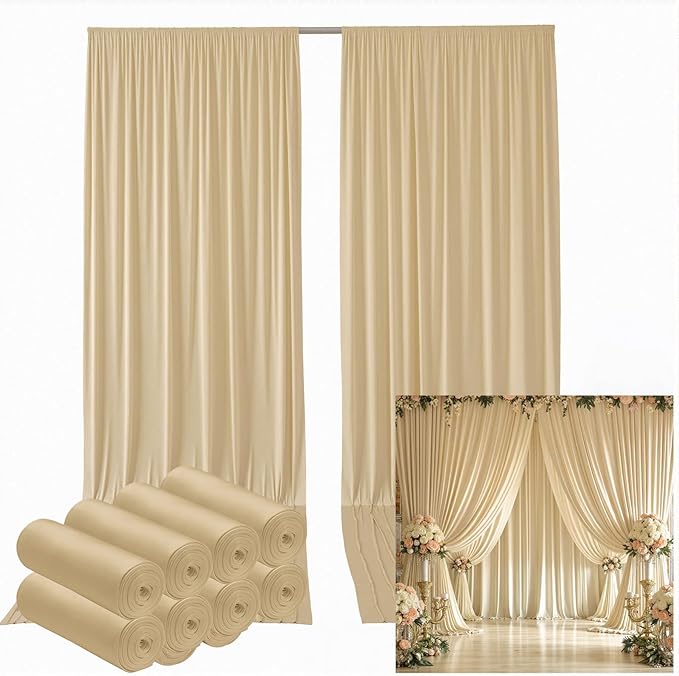 leegleri 40ftx12ft Wrinkle Free Beige Backdrop Curtain, 8 Panels 12FT Height - Image 9
