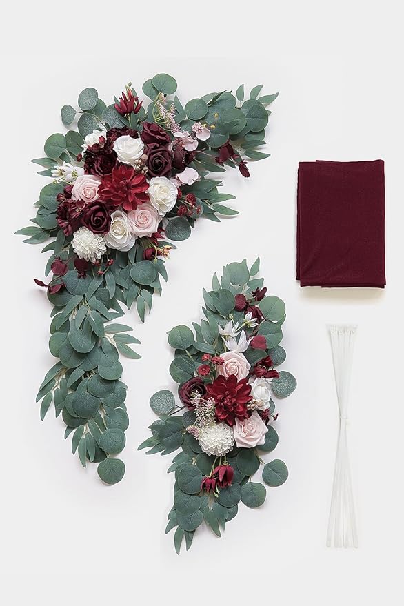 Burgundy Artificial Wedding Arch Flowers Kit - Image 3