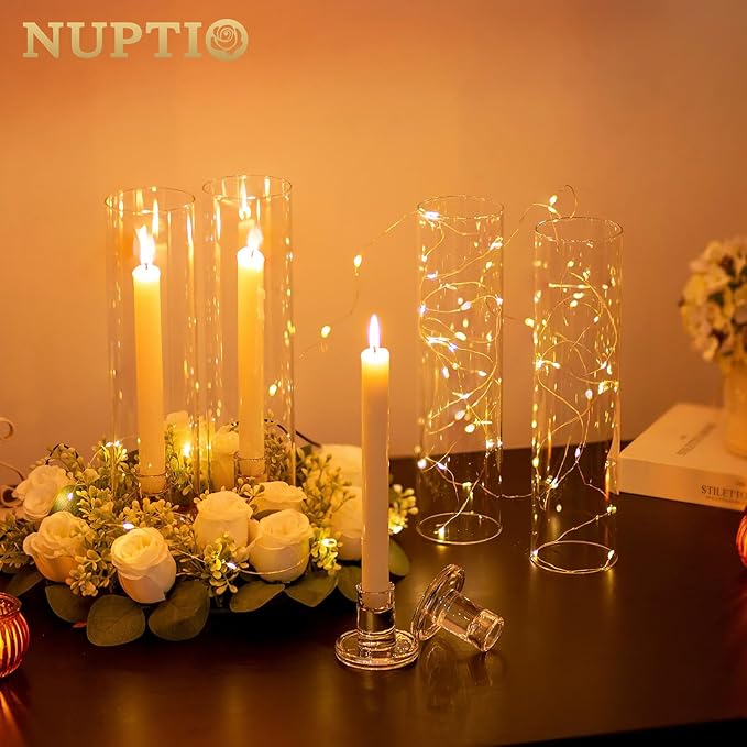 NUPTIO Glass Taper Candle Holders: Set of 2 Clear Small Candlestick Tapered - Image 4