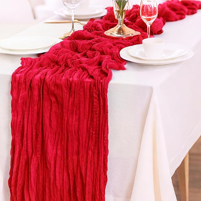 1-Pack Red Cheesecloth Table Runners – 10FT Boho Rustic Gauze Fabric Cheese - Image 3