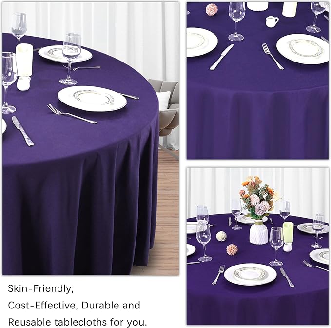 8 Pack Purple Round Tablecloth 90 Inch Stain and Wrinkle Resistant Round Purple - Image 5