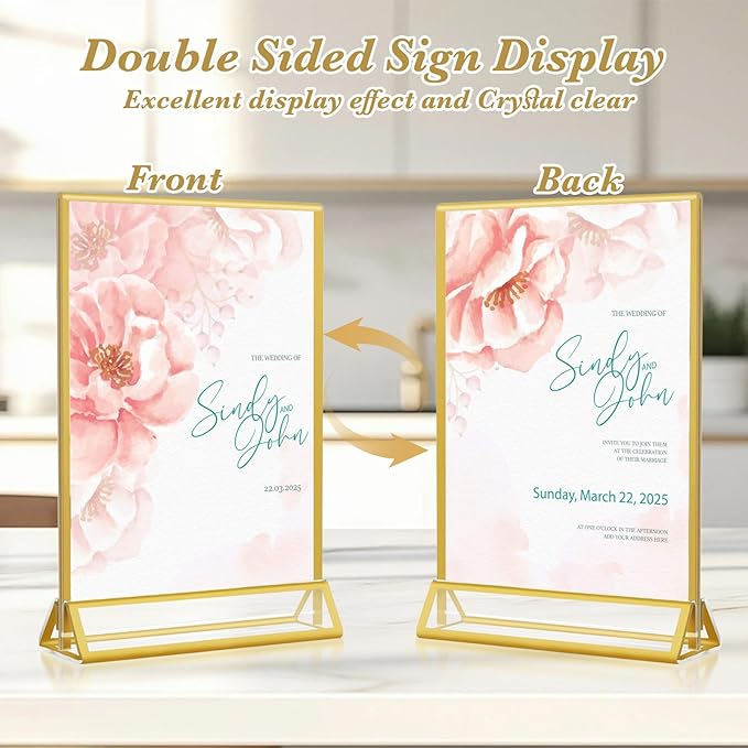 Gold Acrylic Sign Holder 5x7, 16 Pack Wedding Gold Frame Table Number Holders - Image 4