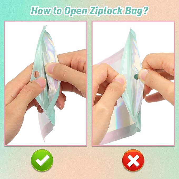 Funfery 100 Pack Gradient Holographic Bags, Mylar Resealable Bags - Image 6