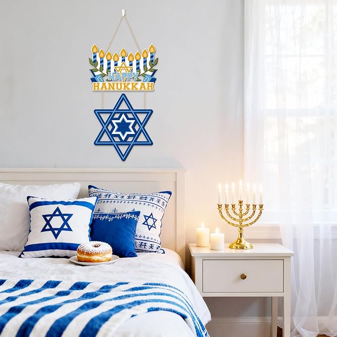 CHDITB Happy Hanukkah Shalom Front Door Sign, Wooden Jewish Festival of Light - Image 7