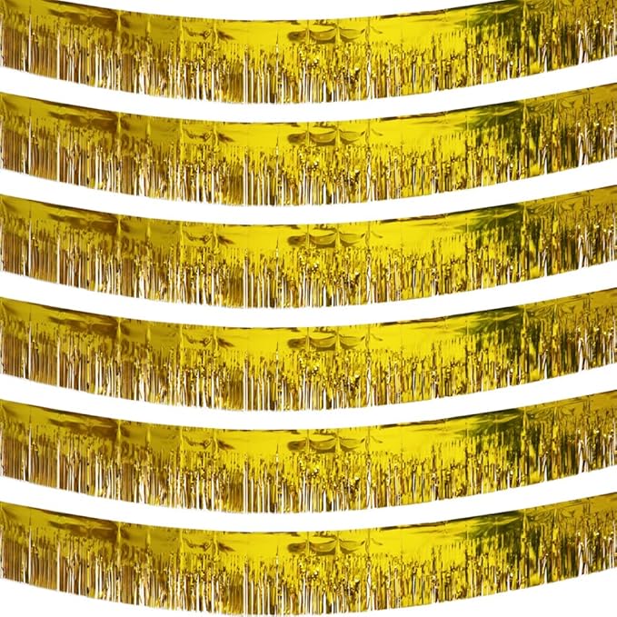 6 Pack Gold Total 60 Feet Foil Fringe Garland Metallic Tinsel Banner Wall by iiCheerful