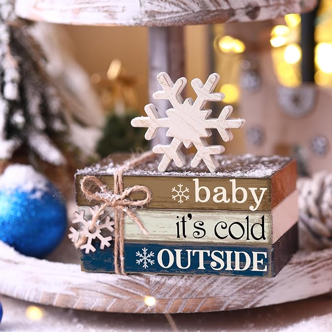 4 Pcs Winter Christmas Decor Winter Table Decorations Christmas Tiered Tray - Image 5