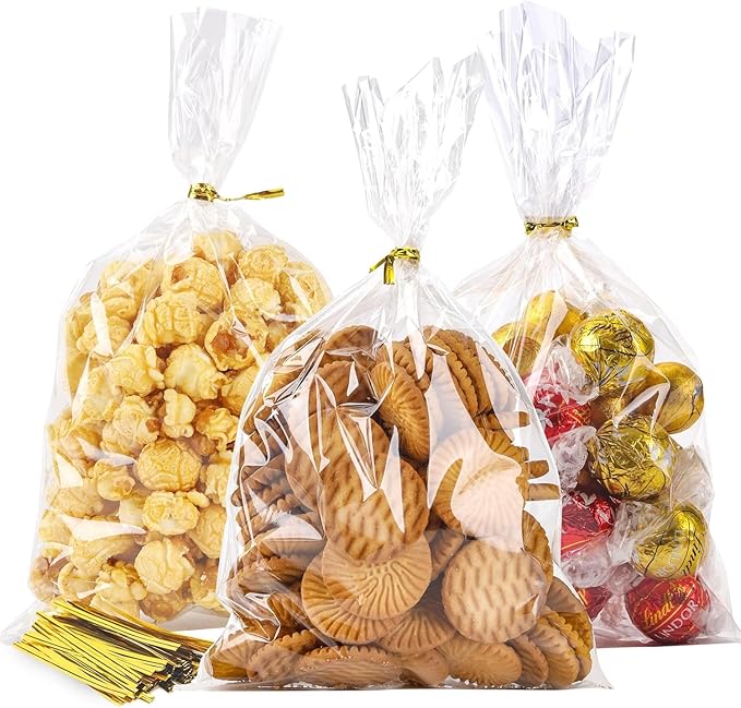 LOKIQNG Cellophane Bags Plastic Gift Bag Clear Cookie Treat Bags by LOKQING