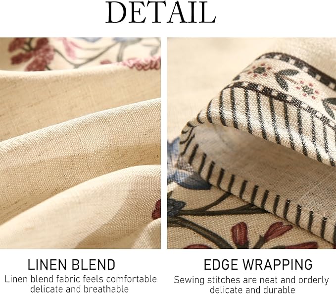 ISAENNE Designer Linen Light Beige Round Tablecloth, French Colorful Floral - Image 5