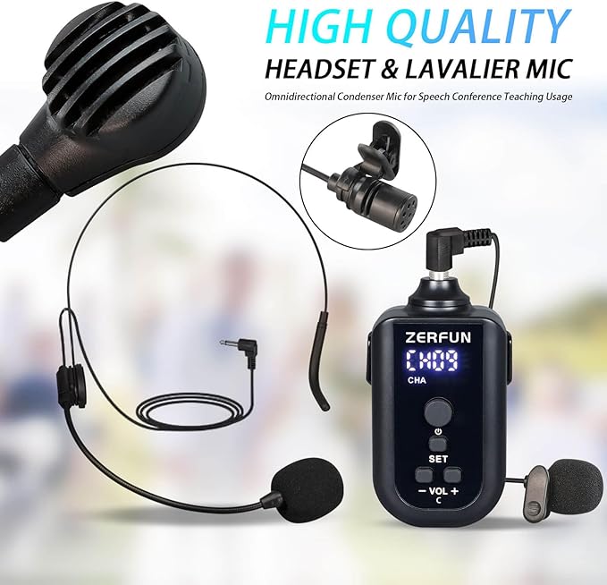 4 Channel Rechargeable Wireless Microphone System, Pro UHF Metal Headset - Image 5