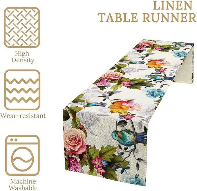 Hummingbird Table Runner, Vintage Floral Country Style Table Cloth Home Kitchen - Image 4
