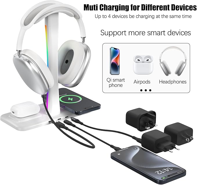 Headphone Stand with Wireless Charger, Gaming Headset Stand with RGB Light Mode - Image 4
