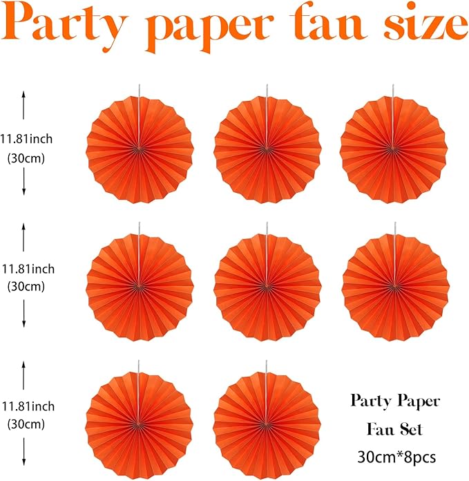 Orange Birthday Party Decorations, DIY Orange Paper Fans Hanging Decoration - Image 2