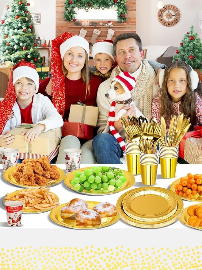 141 Pieces Gold Party Supplies, Party Dinnerware Sets Include Paper Plates - Image 7