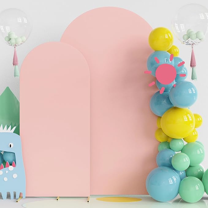 Fomcet Wedding Arch Cover 7.2FT, 6FT Pale Pink Spandex Fitted Fabric Arch by Fomcet
