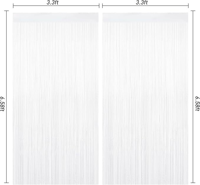 2 Pack White Tinsel Curtain Party Backdrop Decorations, Metallic Foil Fringe - Image 4