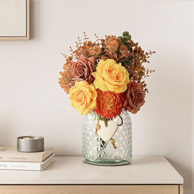 Artificial Fall Flowers in Vase, Faux Plant Floral Centerpiece - Image 3