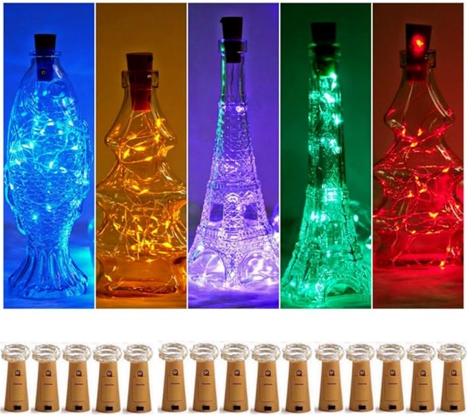 SmilingTown Wine Bottle Cork Lights 15Pack 10 LED 40 Inches Battery Operated by SmilingTown