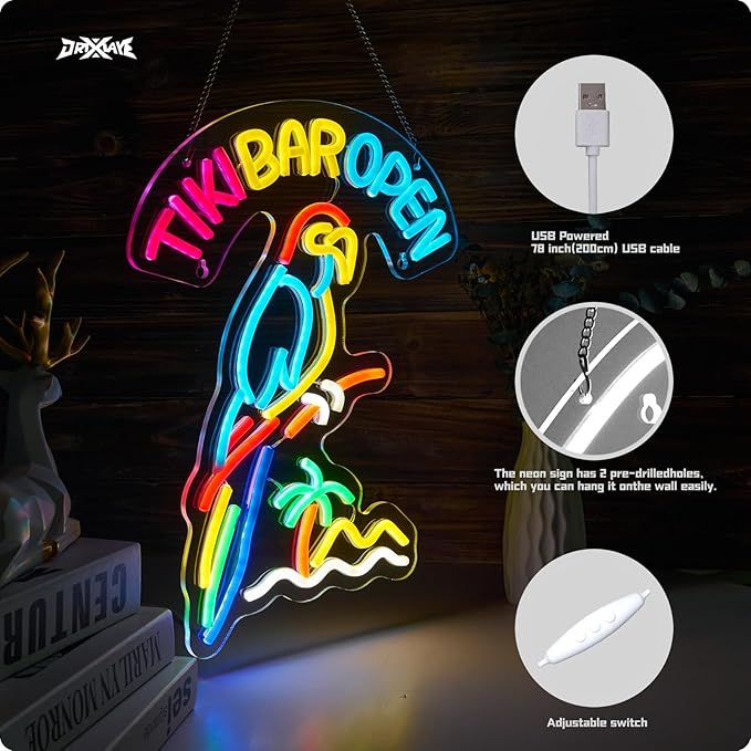 Tiki Bar Parrot Neon Sign for Wall Decor Hawaii Beach Bar LED Sign - Image 3