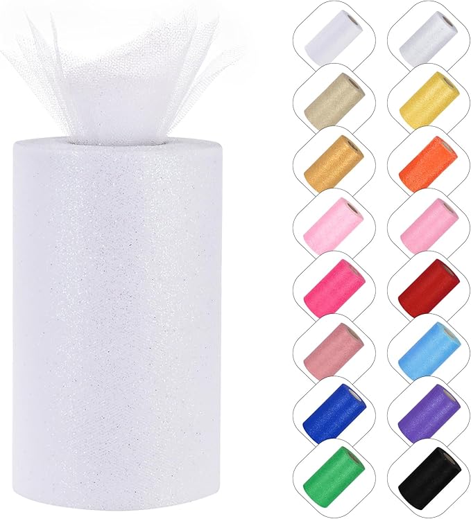 Glitter Tulle Rolls 6” by 50 Yards Sparkle Tulle Fabric Ribbon Sequin Tulle by ICOSHOW
