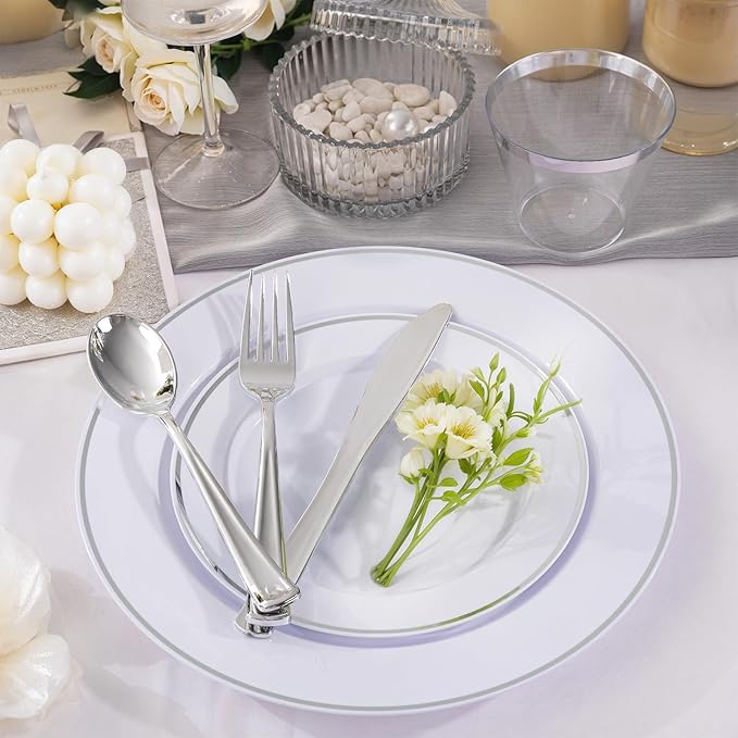 SUT 175 Pcs Silver Plastic Dinnerware Set - Image 3