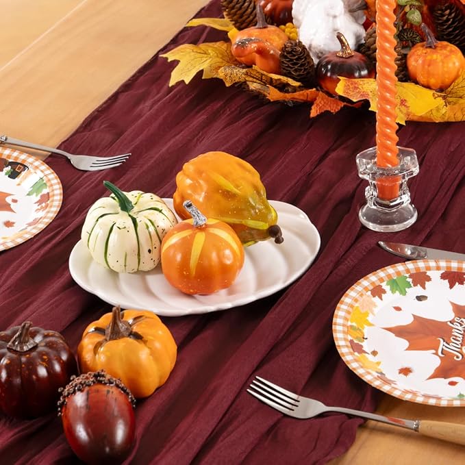 Burgundy Red Cheesecloth Table Runner Fall Table Runner Boho Gauze 120 Inches - Image 2
