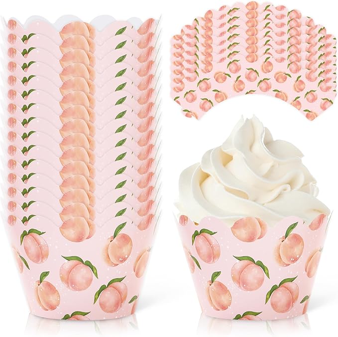 Whaline 36Pcs Peach Cupcake Wrappers Watercolor Pink Peach Cupcake Liners by Whaline