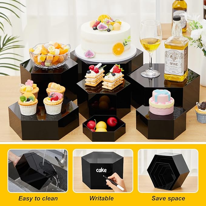 Leinuosen 7 Pcs Large Buffet Risers Set 6" to 12" Acrylic Display Box Catering - Image 3