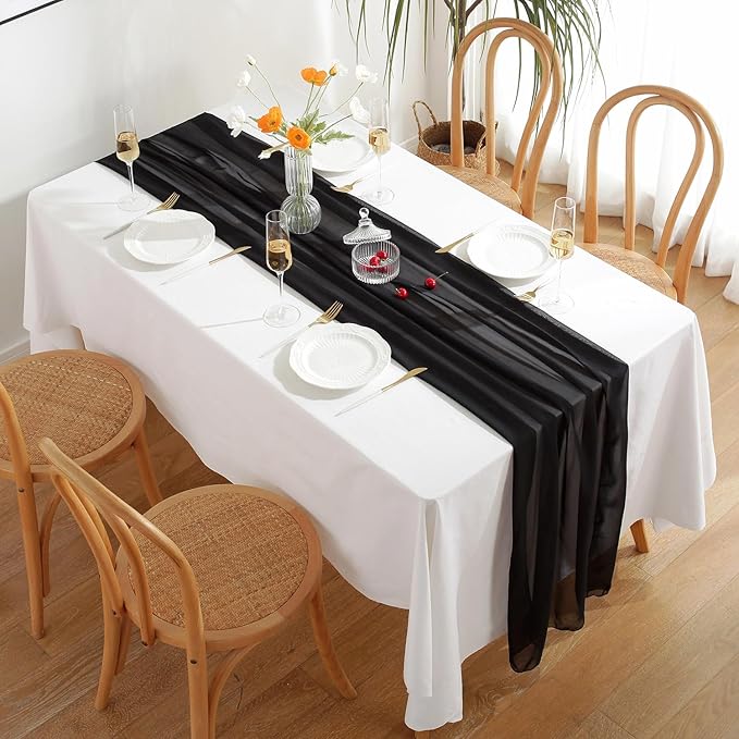 2 Pack 10 Ft Chiffon Table Runner Black Gauze Long Table Runners 27x120 Inches - Image 2