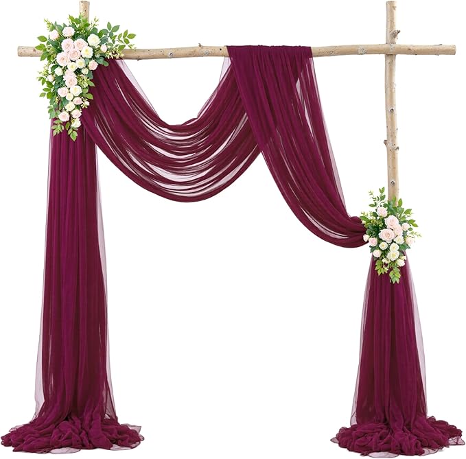 Wedding Arch Draping Fabric Backdrop 1 Panel 30" x 19Ft Burgundy Drapes Curtains - Image 6