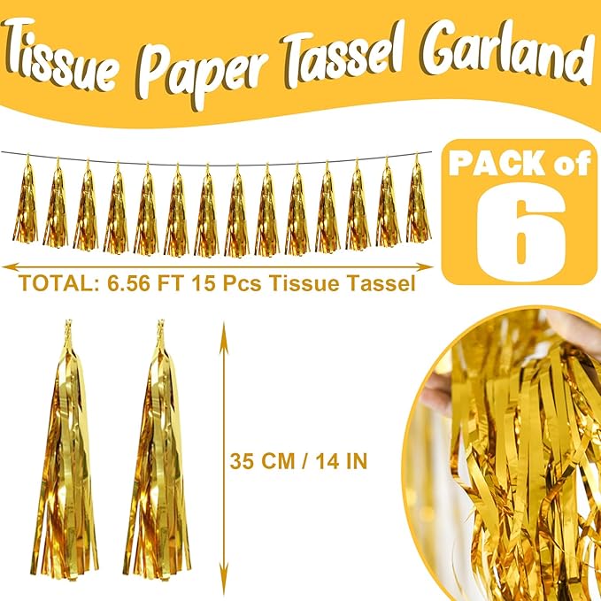 6P Gold Party Decoration Tassel Garland - Image 2