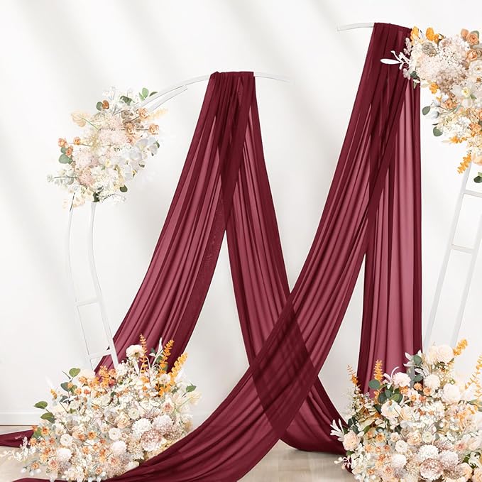 Burgundy Wedding Arch Draping Fabric 29" x 20 FT Red Drapes - Image 7