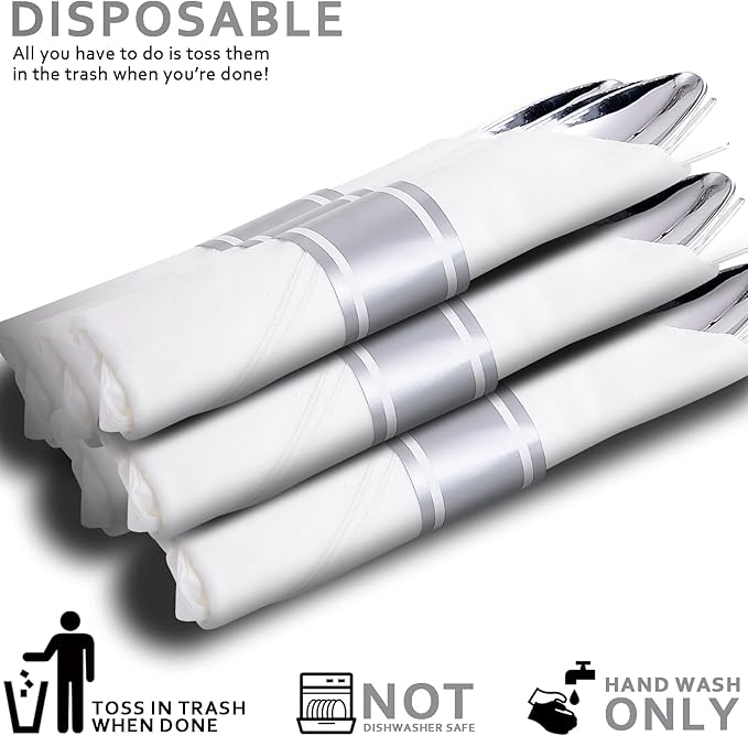 400PCS Pre Rolled Silver Plastic Silverware Sets - Image 8