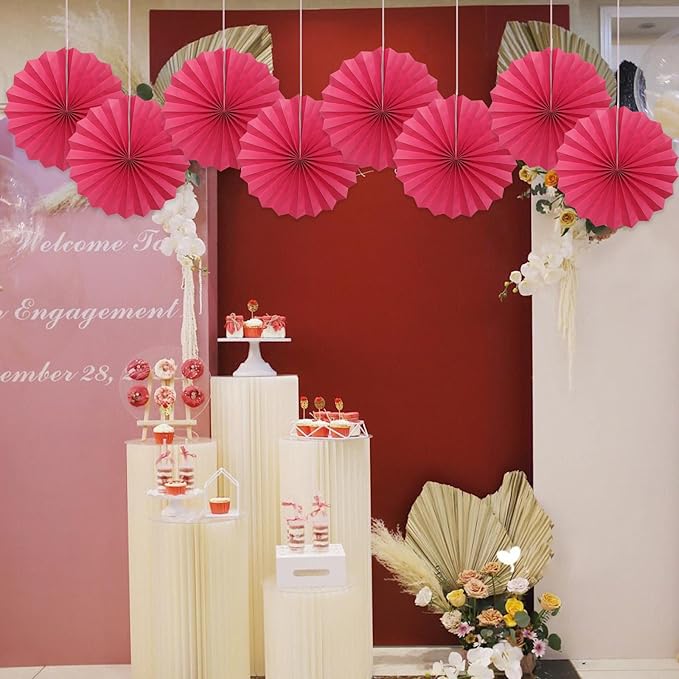 Red Birthday Decorations, DIY Red Paper Fans Hanging Decoration, Party Supplies - Image 4
