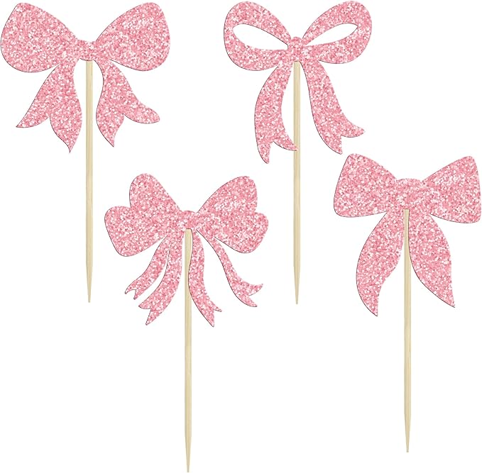 Gyufise 36Pcs Bow Cupcake Toppers Glitter Girls Birthday Decorations Bowknot - Image 3