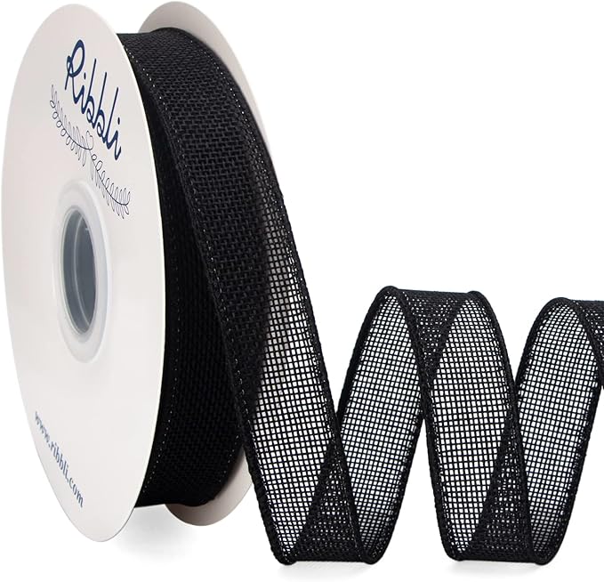 Ribbli Black Burlap Wired Ribbon, 1” Inch x Continuous 20 Yard, Big Bows by Ribbli