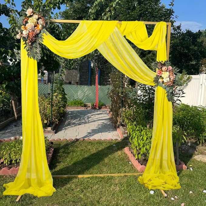 Wedding Arch Draping Fabric Yellow 20Ft 2 Panles Chiffon Drapes - Image 3