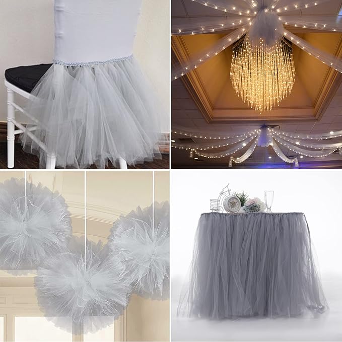 Silver Tulle Fabric Rolls 6 Inch by 100 Yards Fabric Spool Tulle Ribbon - Image 8